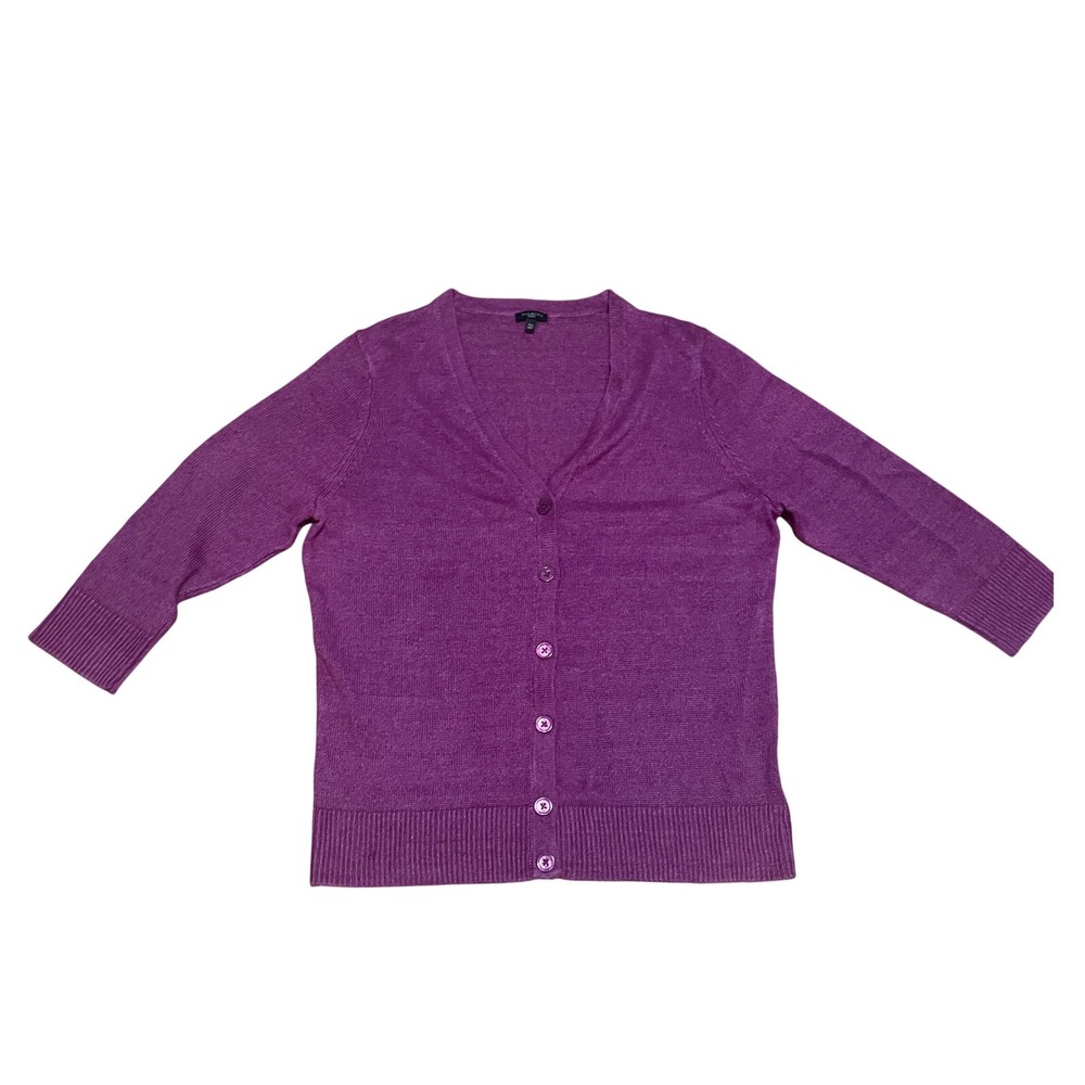 Talbots XLP Pink Purple 100% Linen V-Neck Button Front Cardigan Sweater NWOT
